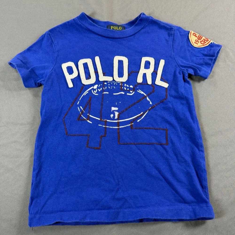 Polo Ralph Lauren Boys Royal Blue Graphic Football T-Shirt Size 3/3T